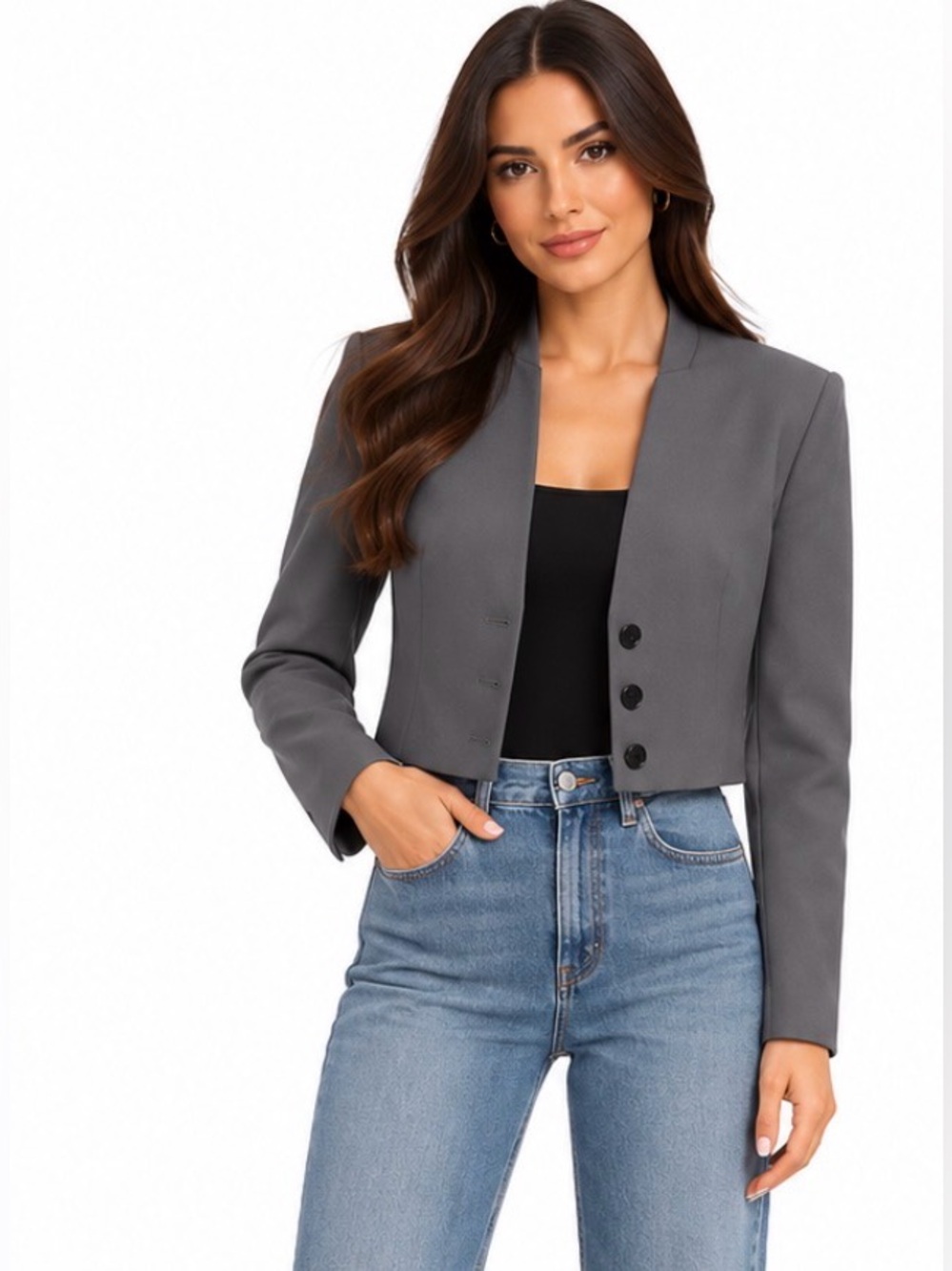 Zara Gray Cropped Blazer Jacket